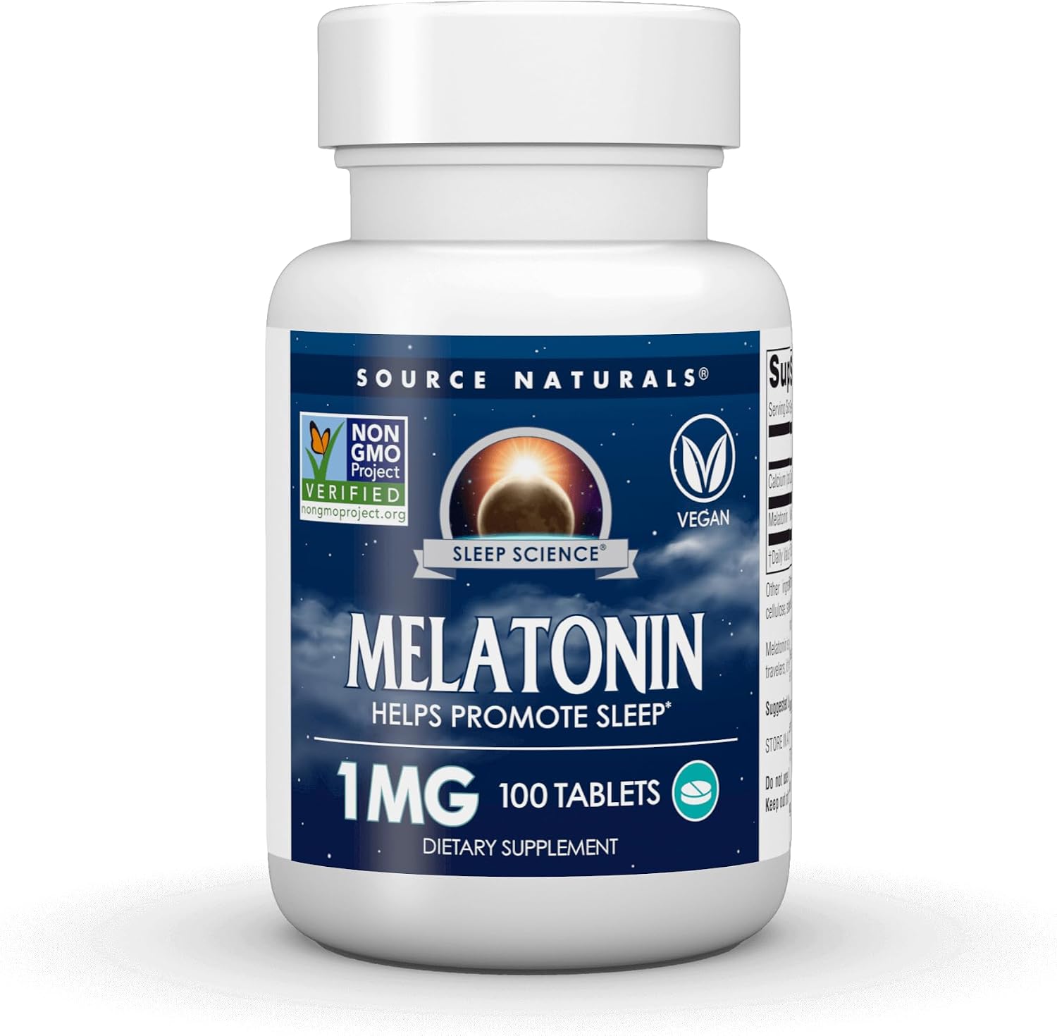 Source Naturals Melatonin, Helps Promote Sleep* - 1 mg - 100 Tablets packaging