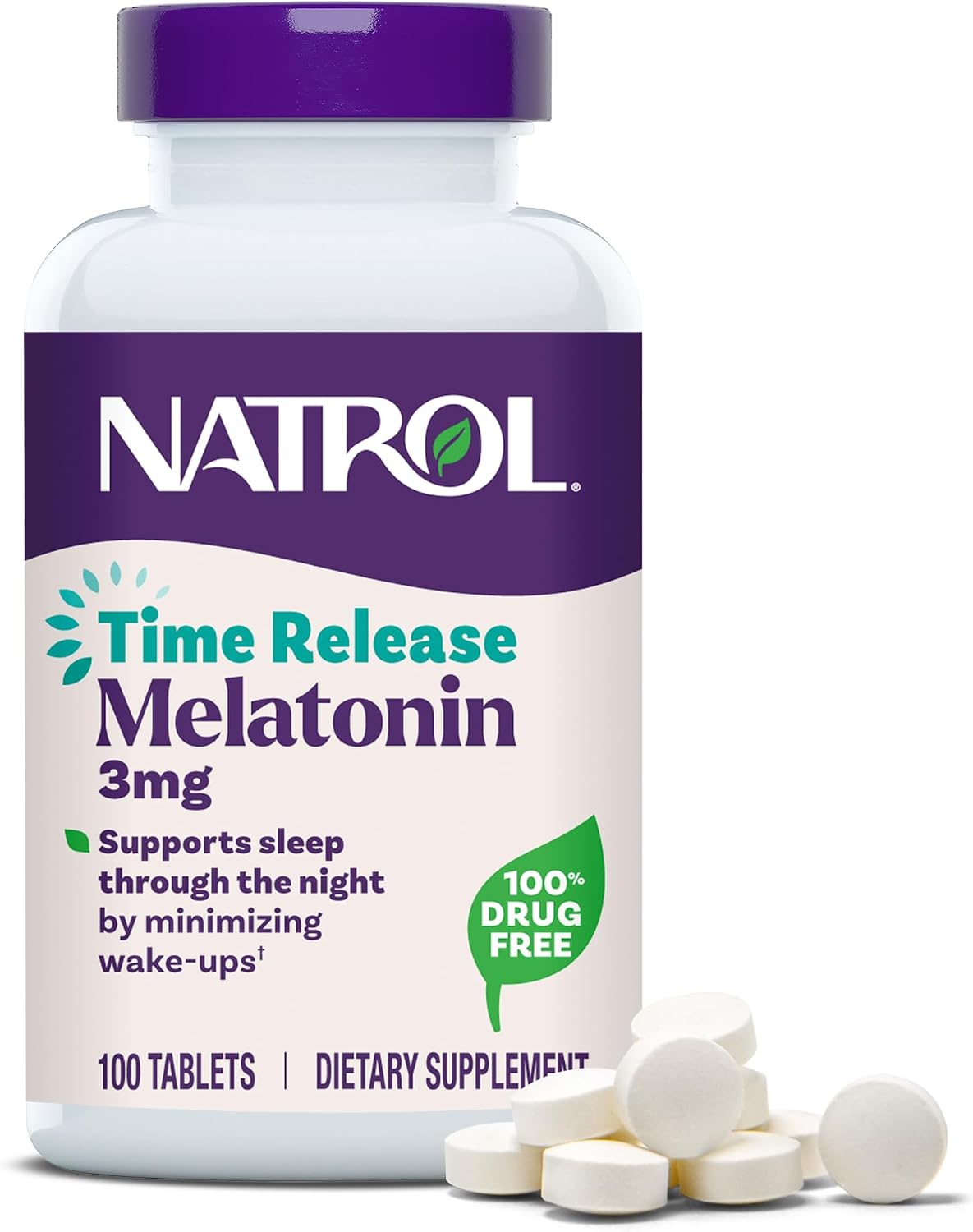 Natrol Melatonin 3 mg Time Release, Nighttime Sleep Aid, 100 Tablets packaging