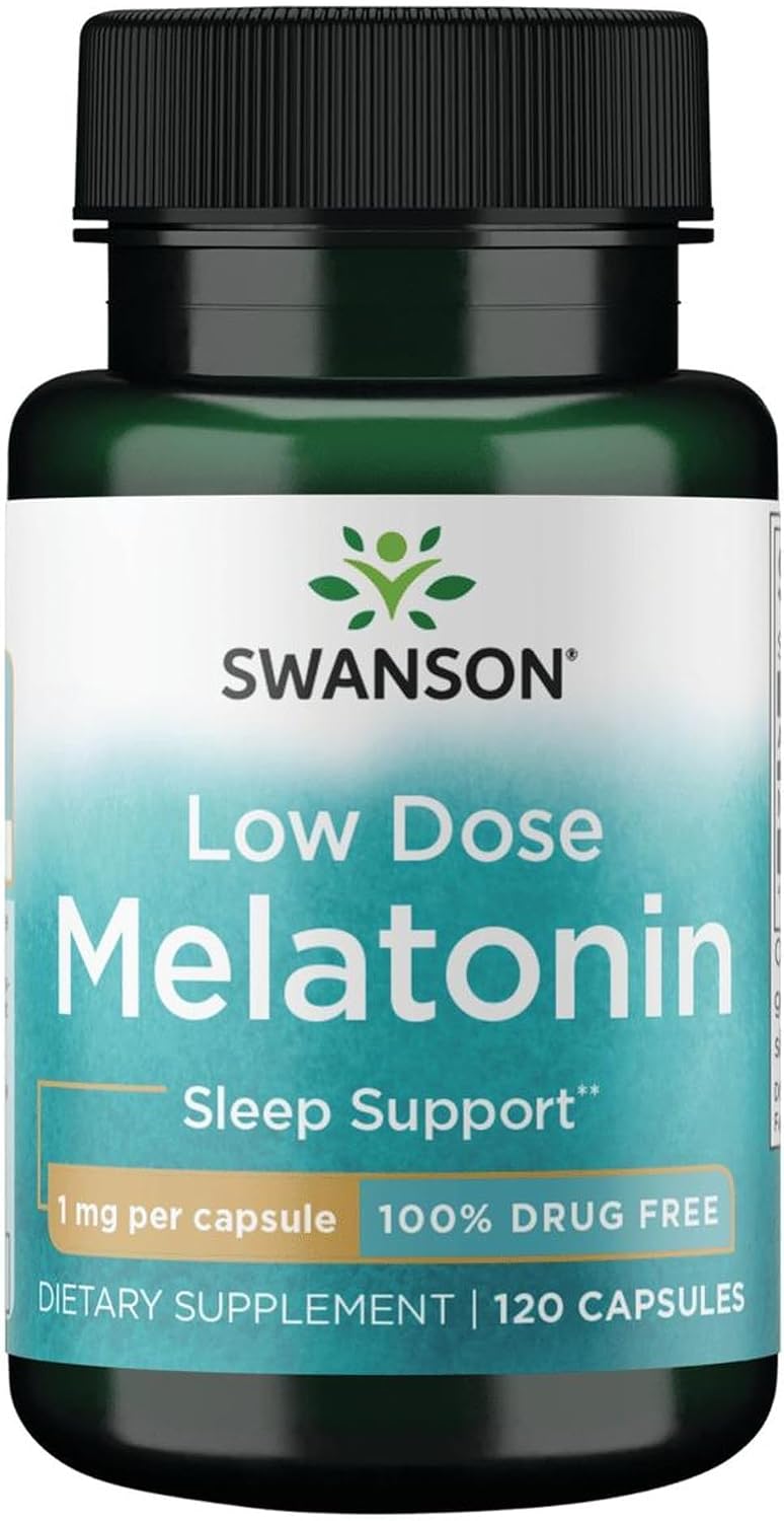 Swanson Melatonin 1 mg for Sleep and Relaxation, 120 Capsules | Delivers 1 Mg Melatonin per Capsule to Help Restore Normal Sleep Patterns Naturally for Better Sleep and Relaxation packaging