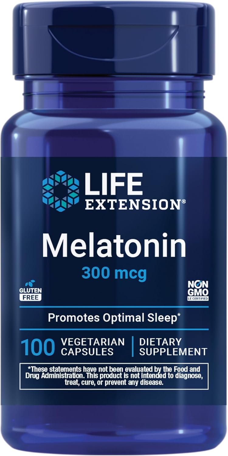 Life Extension Melatonin, 300 mcg, Sleep Support, 100 Capsules packaging