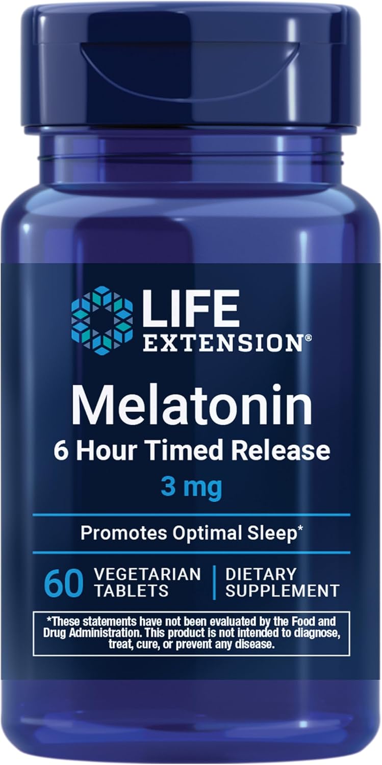 Life Extension Melatonin 6 Hour Timed Release, 3 mg, 60 Tablets packaging
