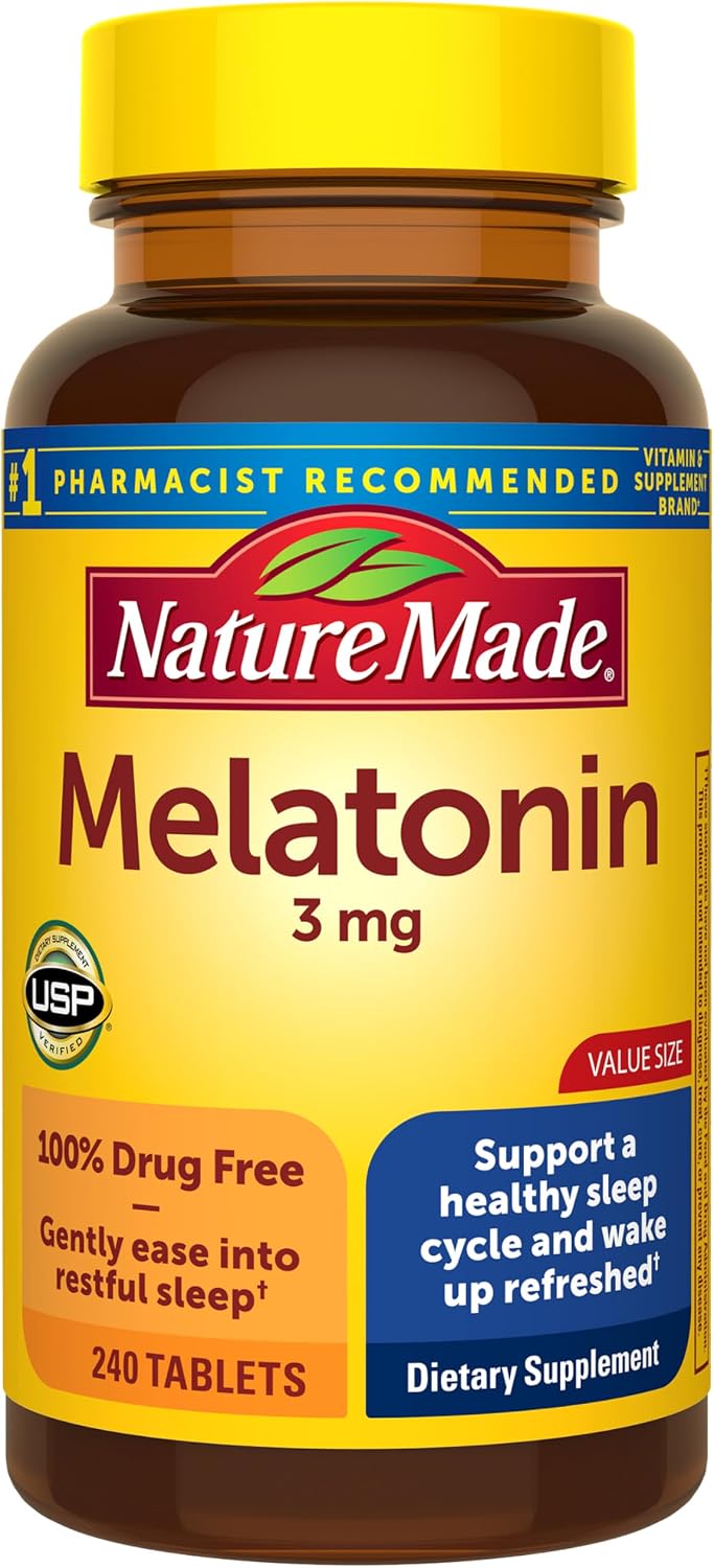 Nature Made Melatonin 3mg Sleep Aids for Adults, 240 Tablets packaging