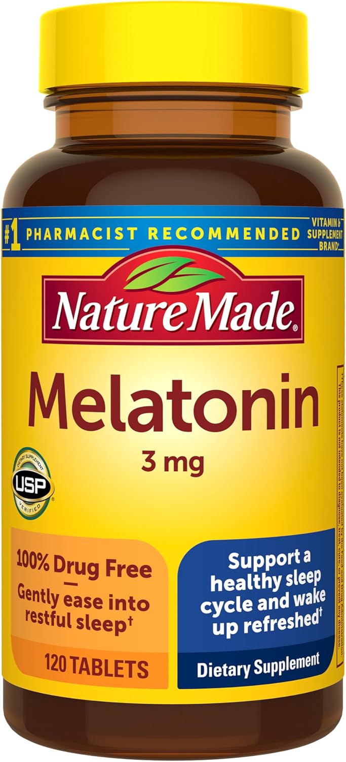 Nature Made Melatonin 3mg Sleep Aids for Adults, 120 Tablets packaging