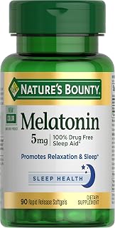 Nature's Bounty Melatonin, 100% Drug Free Sleep Aid, 5mg, 90 Softgels packaging