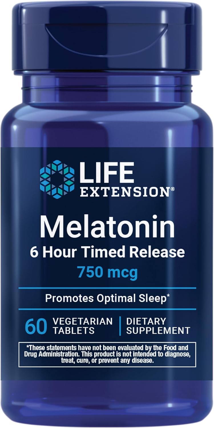 Life Extension Melatonin 6 Hour Timed Release, 750 mcg, 60 Tablets packaging