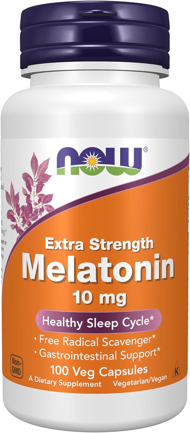 NOW Supplements, Melatonin, Extra Strength 10 mg, 100 Veg Caps packaging