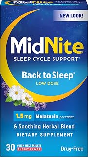 MidNite Back to Sleep 1.5 mg Low Dose Melatonin Sleep Aid, 30 Tablets packaging