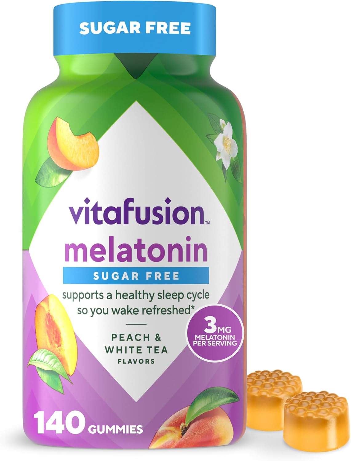 Vitafusion Melatonin Gummies Sugar Free | 3mg Per 2 Gummies | 140 Count packaging
