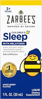 Zarbee's Kids Melatonin Sleep Supplement Liquid, 1mg Melatonin, 1 fl oz packaging