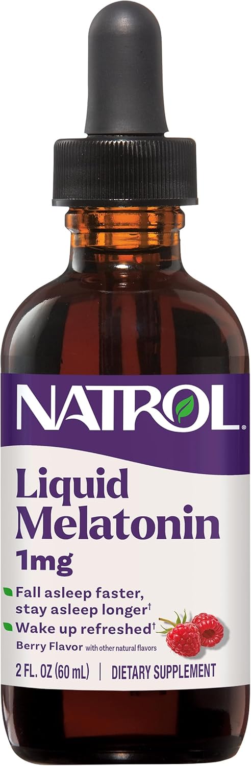 Natrol Liquid Melatonin for Adults, 1 mg, Berry-Flavored, 2 Fl Oz packaging
