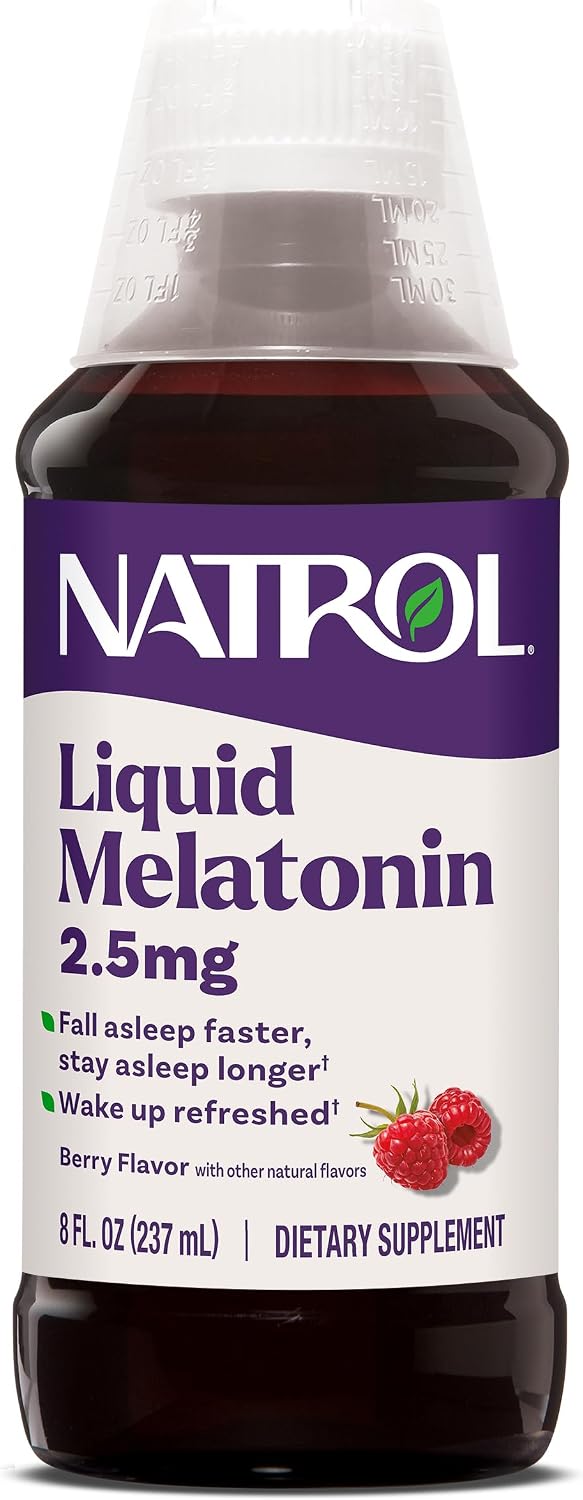 Natrol Liquid Melatonin for Adults, 2.5 mg, Berry-Flavored, 8 Fl Oz packaging