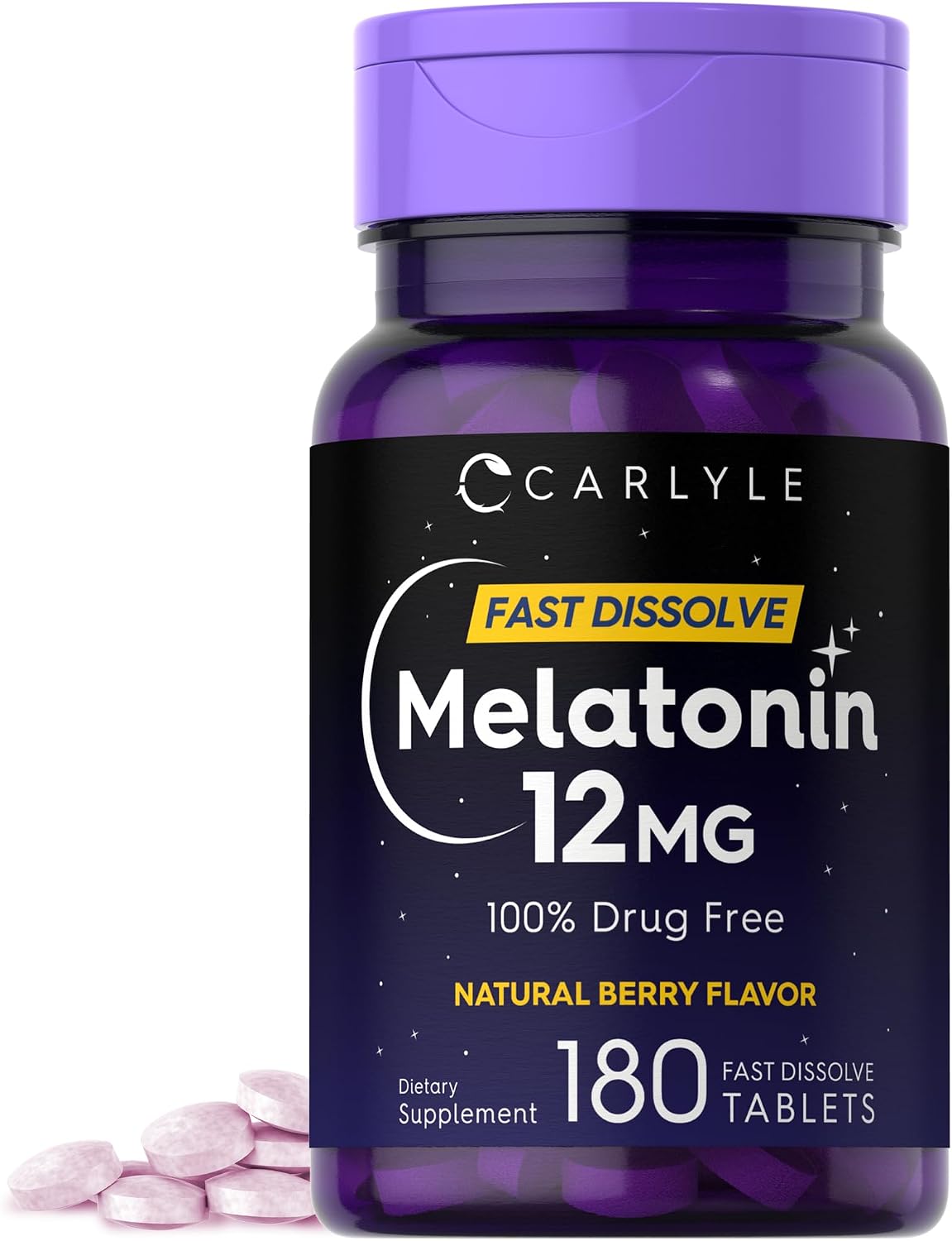 Carlyle Melatonin 12 mg Fast Dissolve 180 Tablets | Drug Free packaging