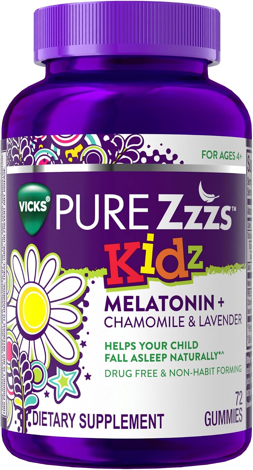 Pure Zzzs, Kidz, Kids Melatonin Gummy, Sleep Aid, Low Amount of Melatonin for Kids, with Chamomile and Lavender, 1 mg, Berry Flavored, 72 Count packaging