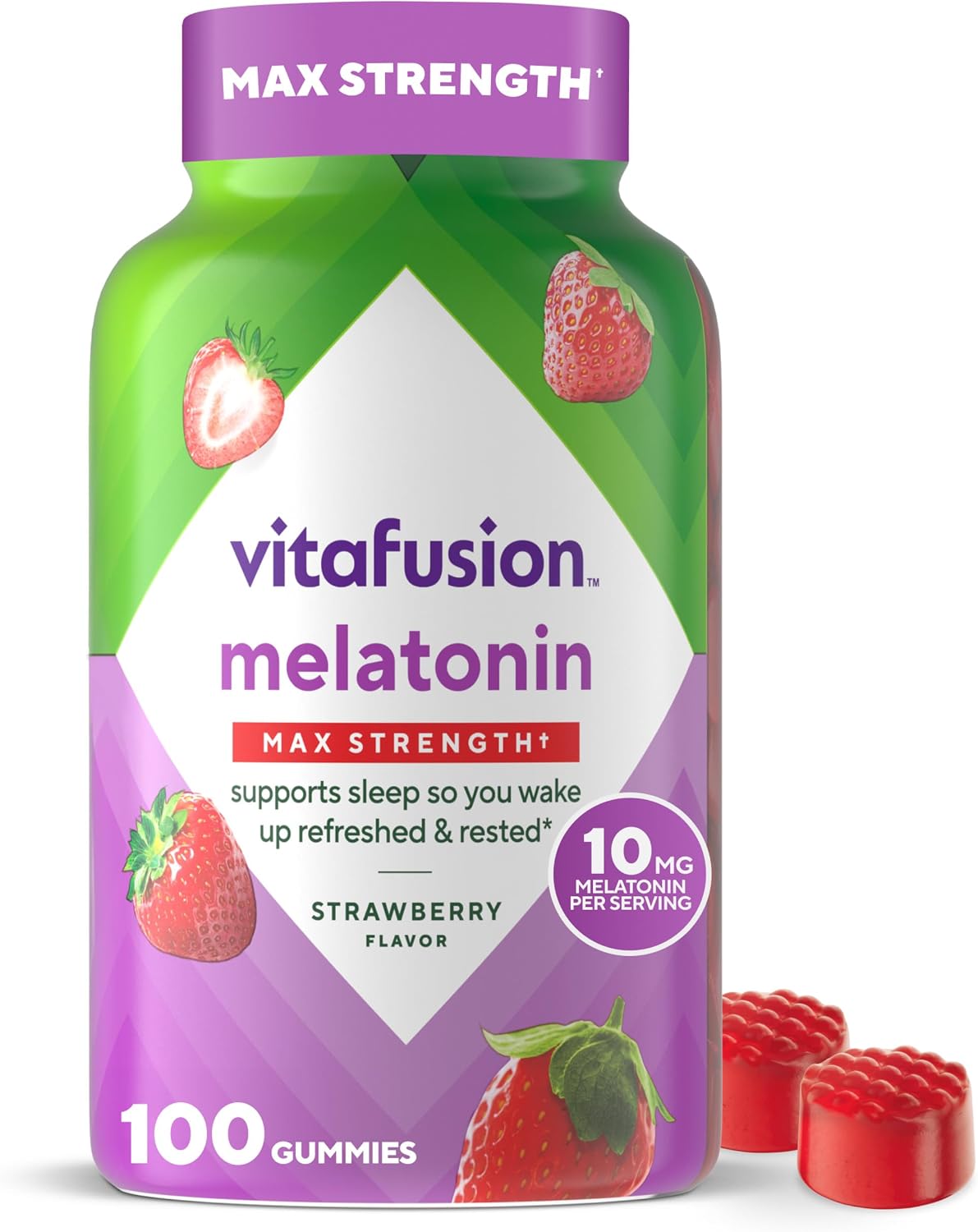 Vitafusion Melatonin Gummies 10mg Per 2 Gummies | 100 Count packaging
