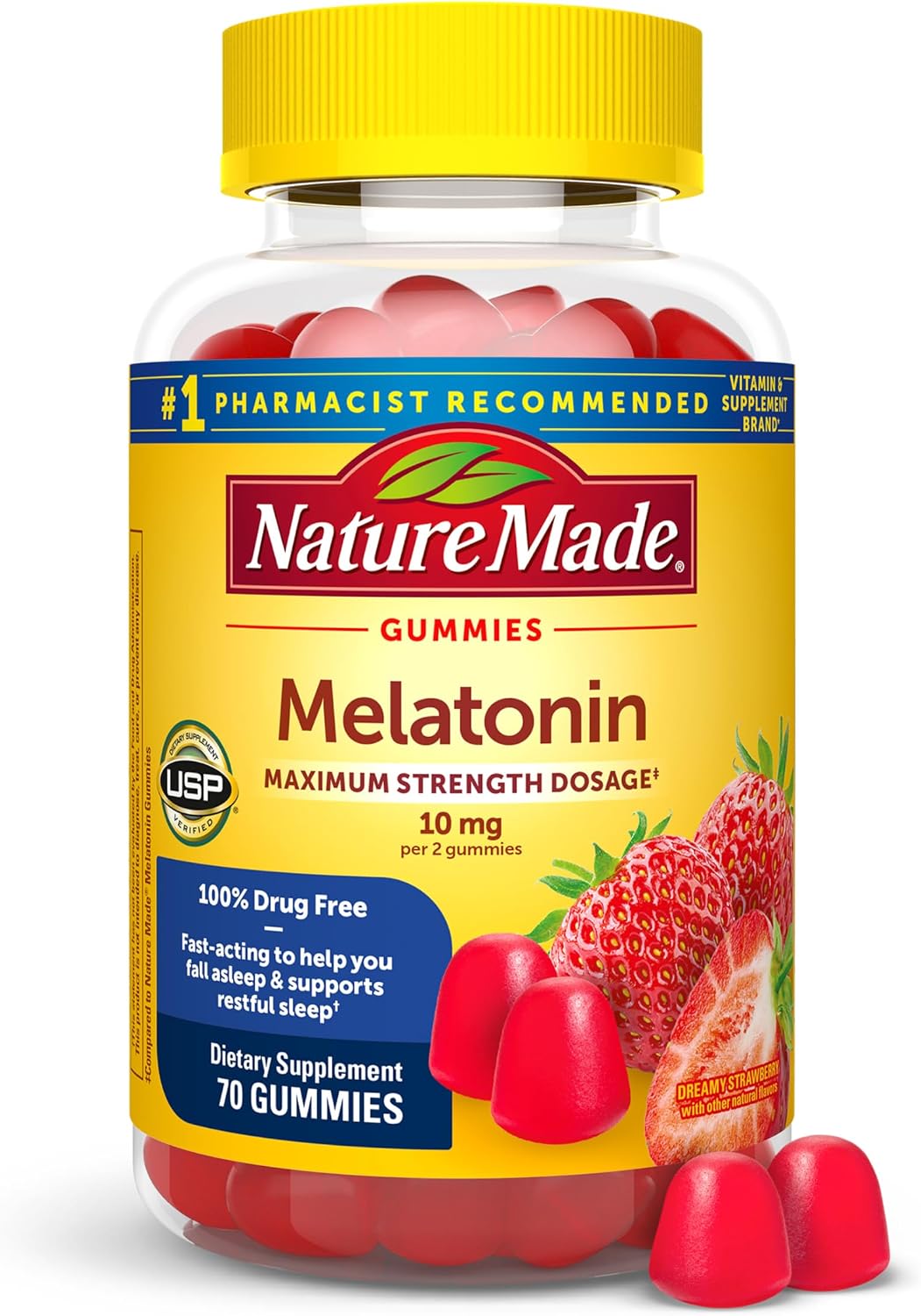 Nature Made Melatonin 10 mg per Serving Gummies, 70 Melatonin Gummies packaging
