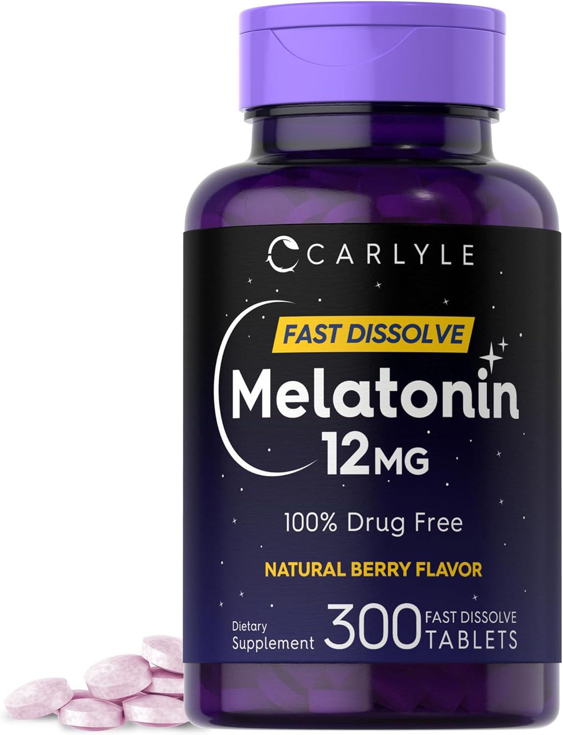 Carlyle Melatonin 12 mg Fast Dissolve 300 Tablets | Drug Free packaging