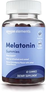 Amazon Elements Melatonin Gummies, Strawberry, Sleep Support, 10mg, 60 Count (Previously Revly) packaging