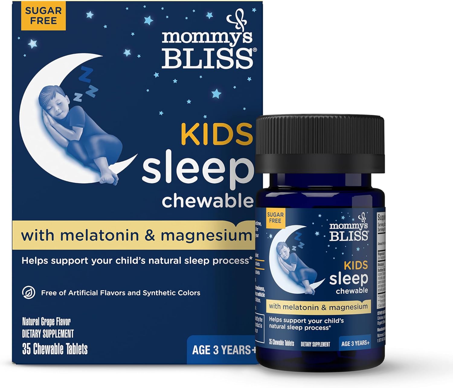 Mommy's Bliss Kids Sleep Support Melatonin Chewable, Grape Flavor, 35 Ct packaging