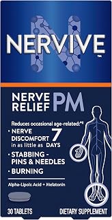 Nervive Nerve Relief PM, Occasional Nerve Discomfort II, Sleep Aid, Starts Working in 7 Days, Stabbing, Burning, Alpha Lipoic Acid, Melatonin, B Vitamins, Turmeric, Ginger, Nervive Supplement, 30 ct packaging