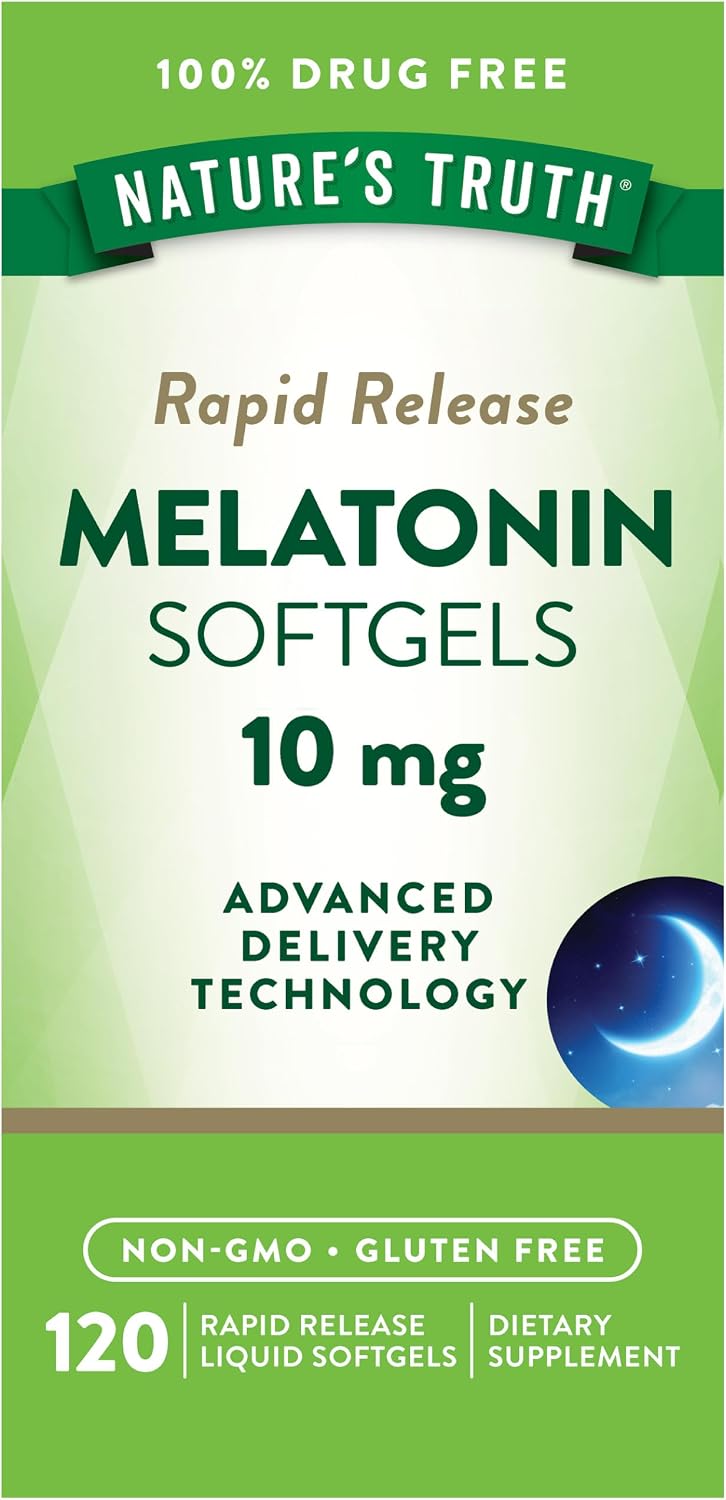 Nature's Truth Melatonin 10mg | Rapid Release Liquid Softgels | 120 Count packaging