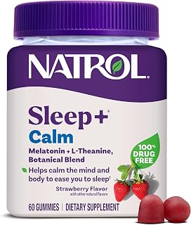 Natrol Sleep+ Calm Adults, Melatonin, L-Theanine, Strawberry, 60 Gummies packaging