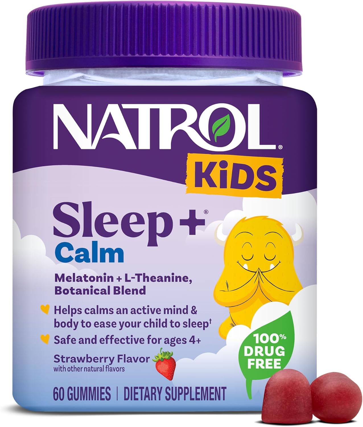Natrol Kids Melatonin 1 mg Sleep Gummies, Sleep+ Calm, Strawberry, 60 Count packaging