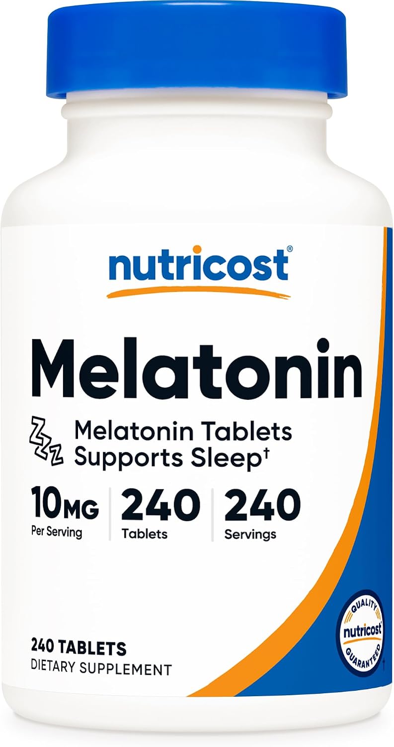 Nutricost Melatonin (10mg) 240 Tablets, Gluten-Free, GMO-Free packaging