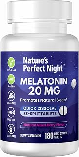 Nature's Perfect Night | Melatonin 20mg | 180 Quick Dissolve Tablets | Natural Mixed Berry Flavor |High Potency | Sugar Free | Vegan | Gluten Free | Value Size packaging