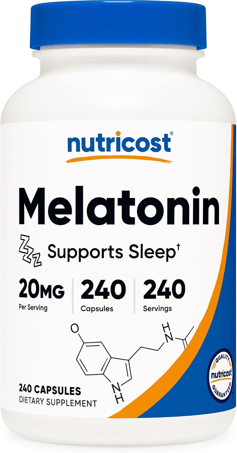 Nutricost Melatonin 20mg, 240 Capsules, Non-GMO & Gluten Free packaging