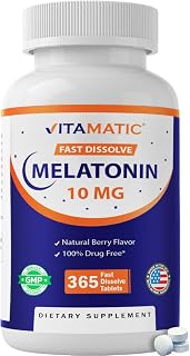 Vitamatic Melatonin 10 mg, Natural Berry Flavor, 365 Fast Dissolve Tablets packaging