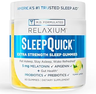 Relaxium SleepQuick Gummies, Sleep Aid, 5 mg Melatonin, D-3, Lemon, 60ct packaging