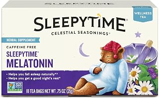 Celestial Seasonings Sleepytime Tea Plus Melatonin, Caffeine Free, Celestial Seasonings Herbal Tea, 18 Bag Box packaging