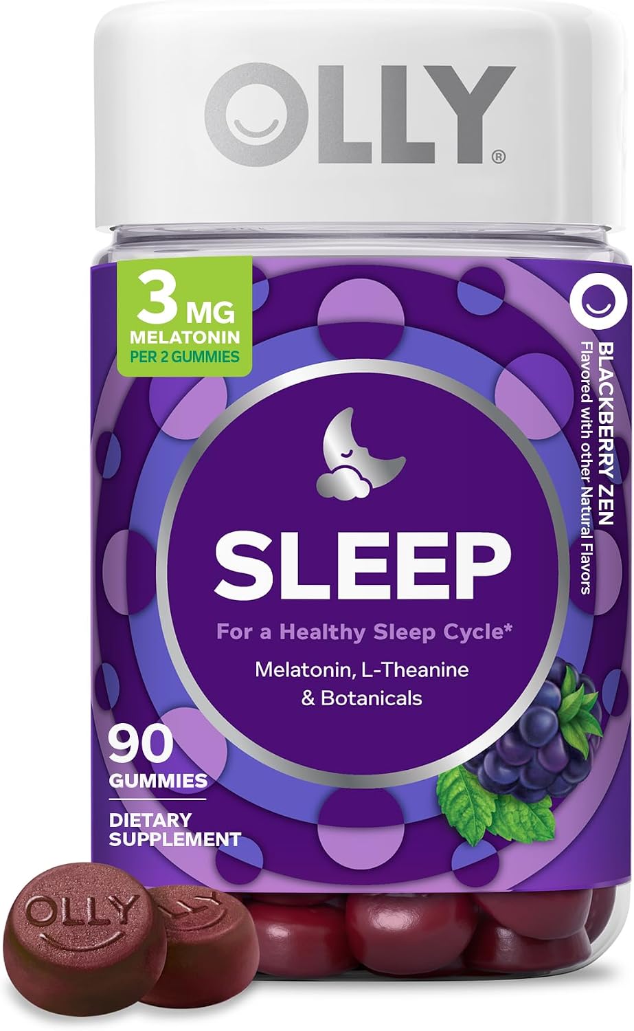 OLLY Sleep Support Gummy Supplement,* 3 mg Melatonin, L-Theanine - 90 Count packaging