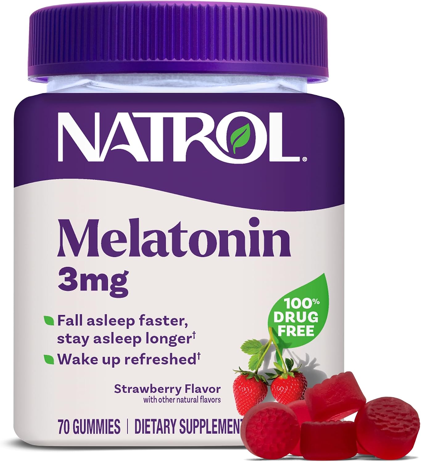 Natrol Melatonin 3 mg Gummies, Sleep Support for Adults, 70 Gummies packaging