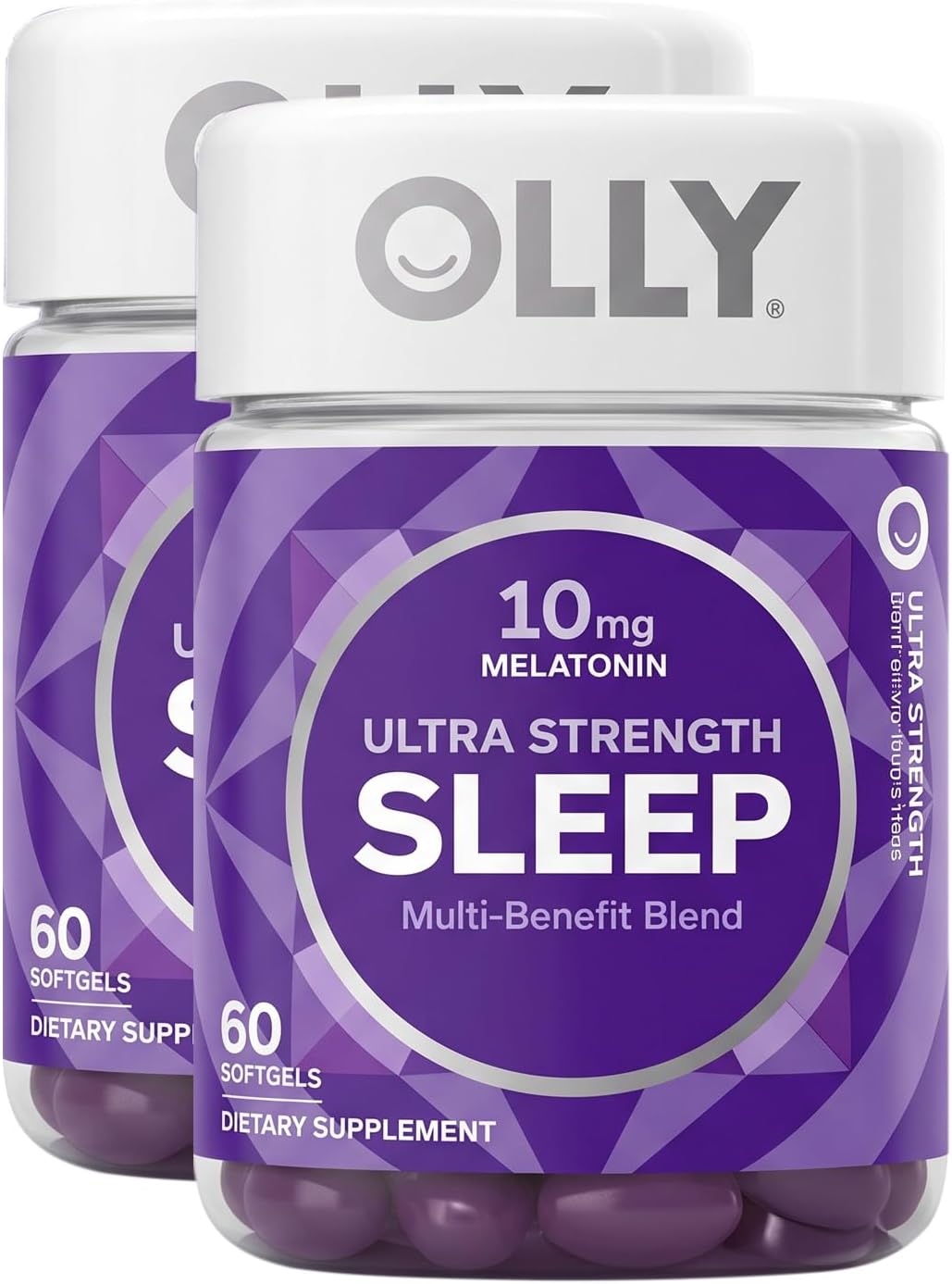 OLLY Ultra Strength Sleep Softgels, 10mg Melatonin, L-Theanine, Chamomile, Magnesium, Lemon Balm, Supports Deep Restful Sleep, Nighttime Sleep Aid, Non Habit-Forming - 60 Count (Pack of 2) packaging