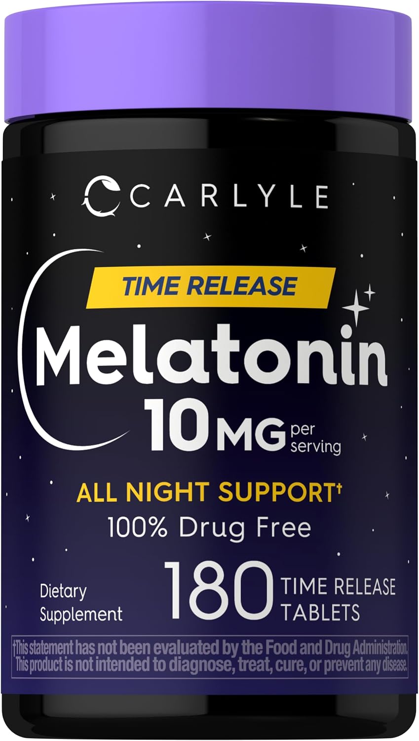 Carlyle Melatonin 10mg | 180 Time Release Tablets | All Night Support packaging