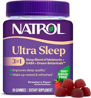 Natrol Ultra Sleep 3-in-1, 5mg Melatonin, GABA & Botanicals, 50 Gummies packaging