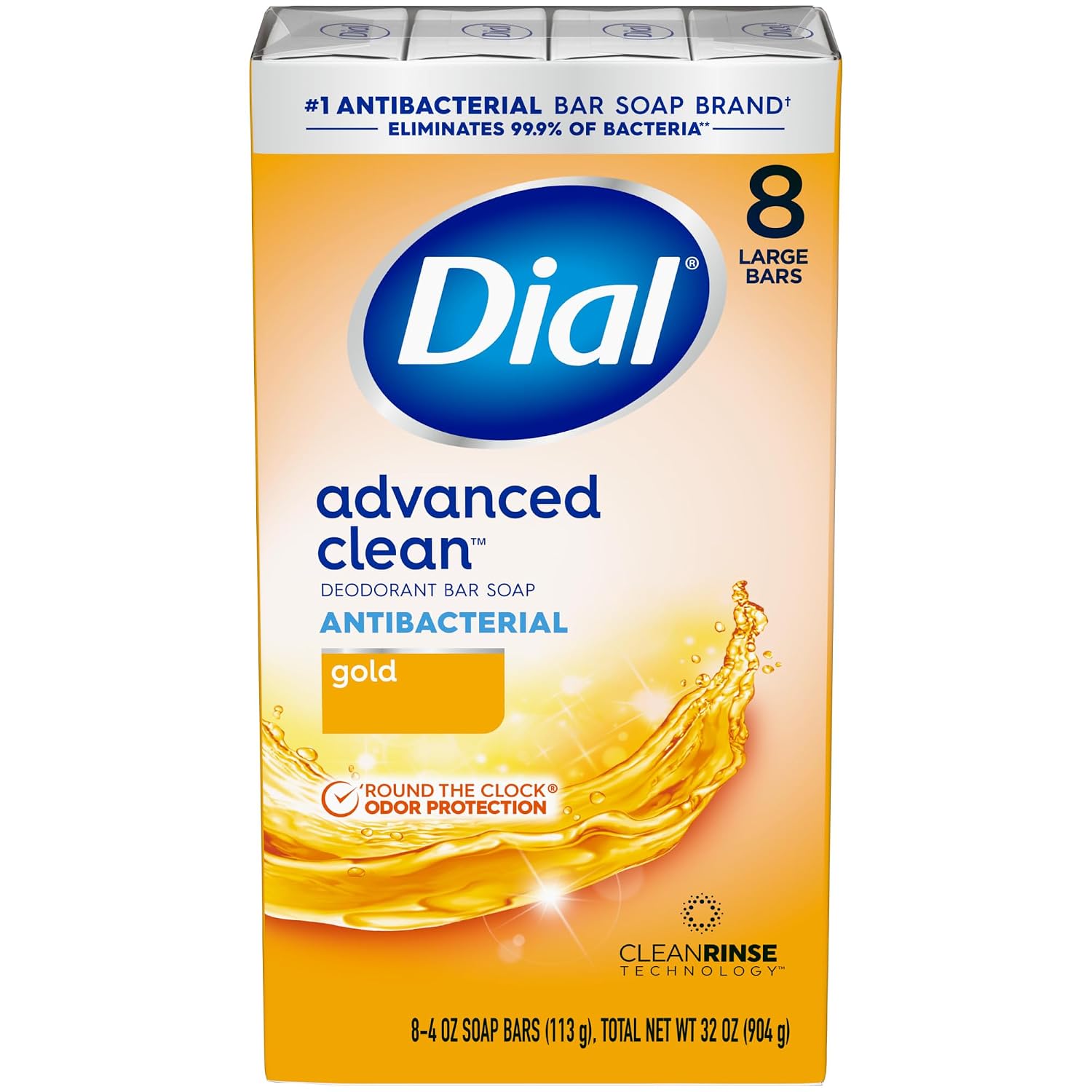 Dial Antibacterial Deodorant Bar Soap, Gold, 4 Oz, 8 Bars