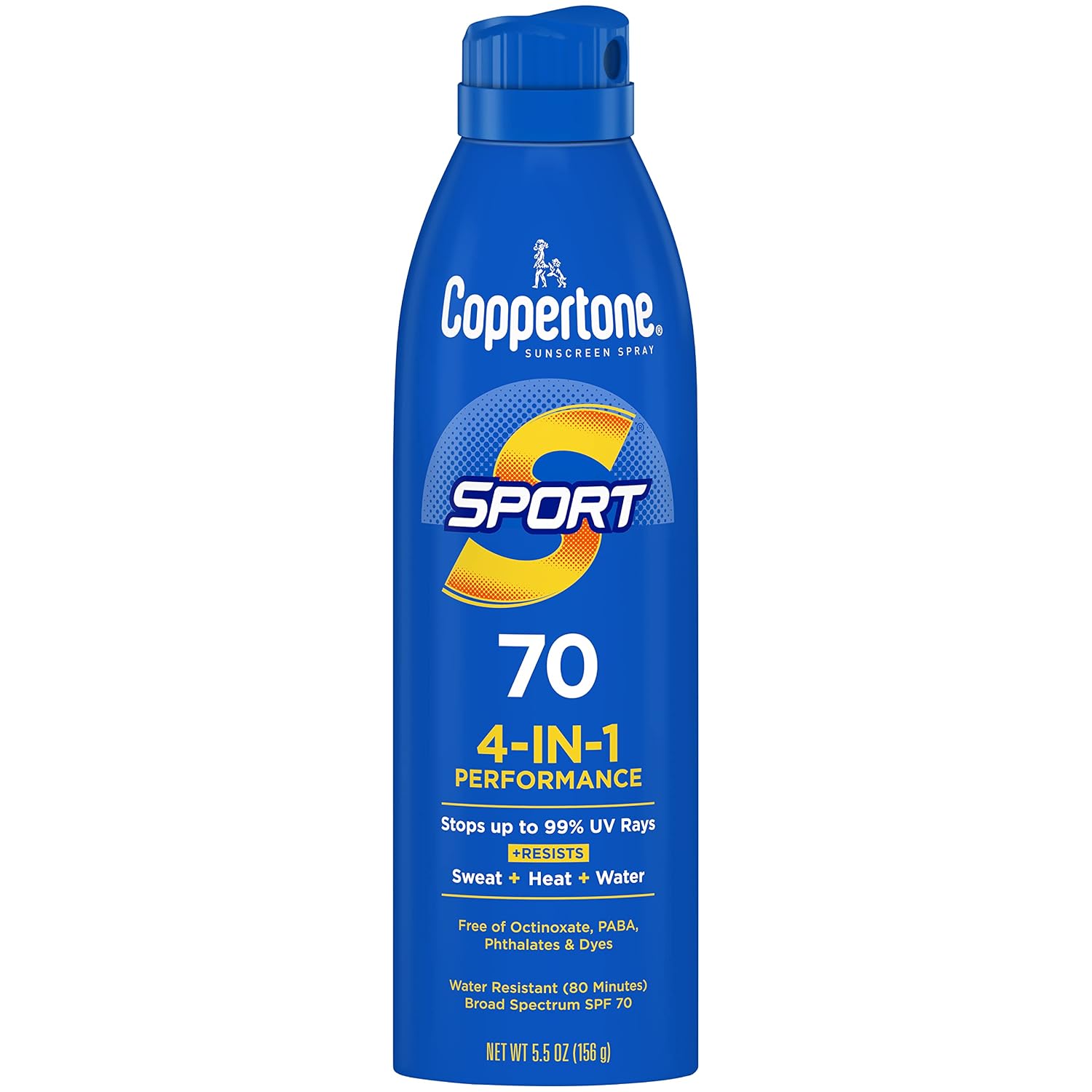 Coppertone Sport 4-in-1 Sunscreen Spray, Broad Spectrum SPF 70, 5.5 Oz