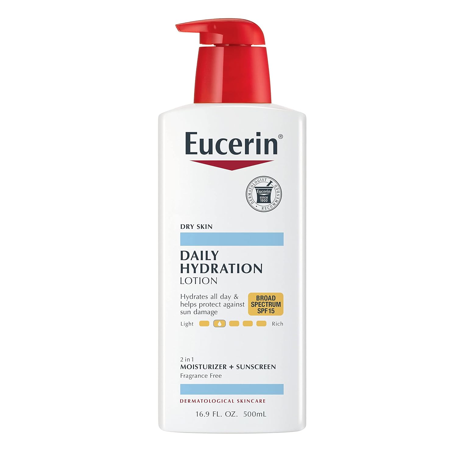 Eucerin Daily Hydration Moisturizer & Sunscreen Lotion, Fragrance Free SPF 15, 16.9 oz (Pack of 2)