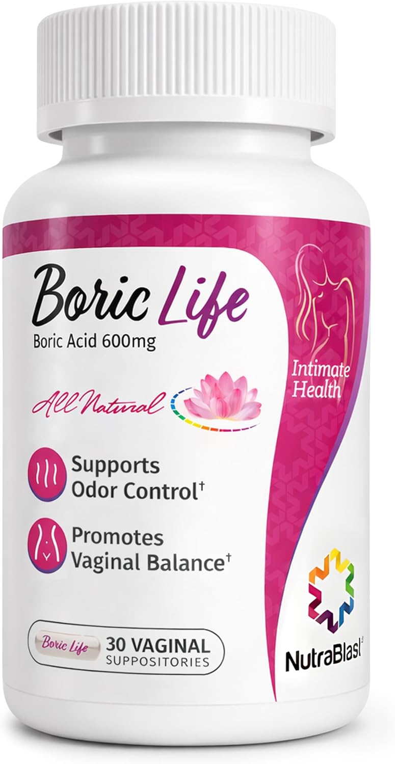 NutraBlast Boric Life Boric Acid Suppositories for Women 600mg, 30 Count