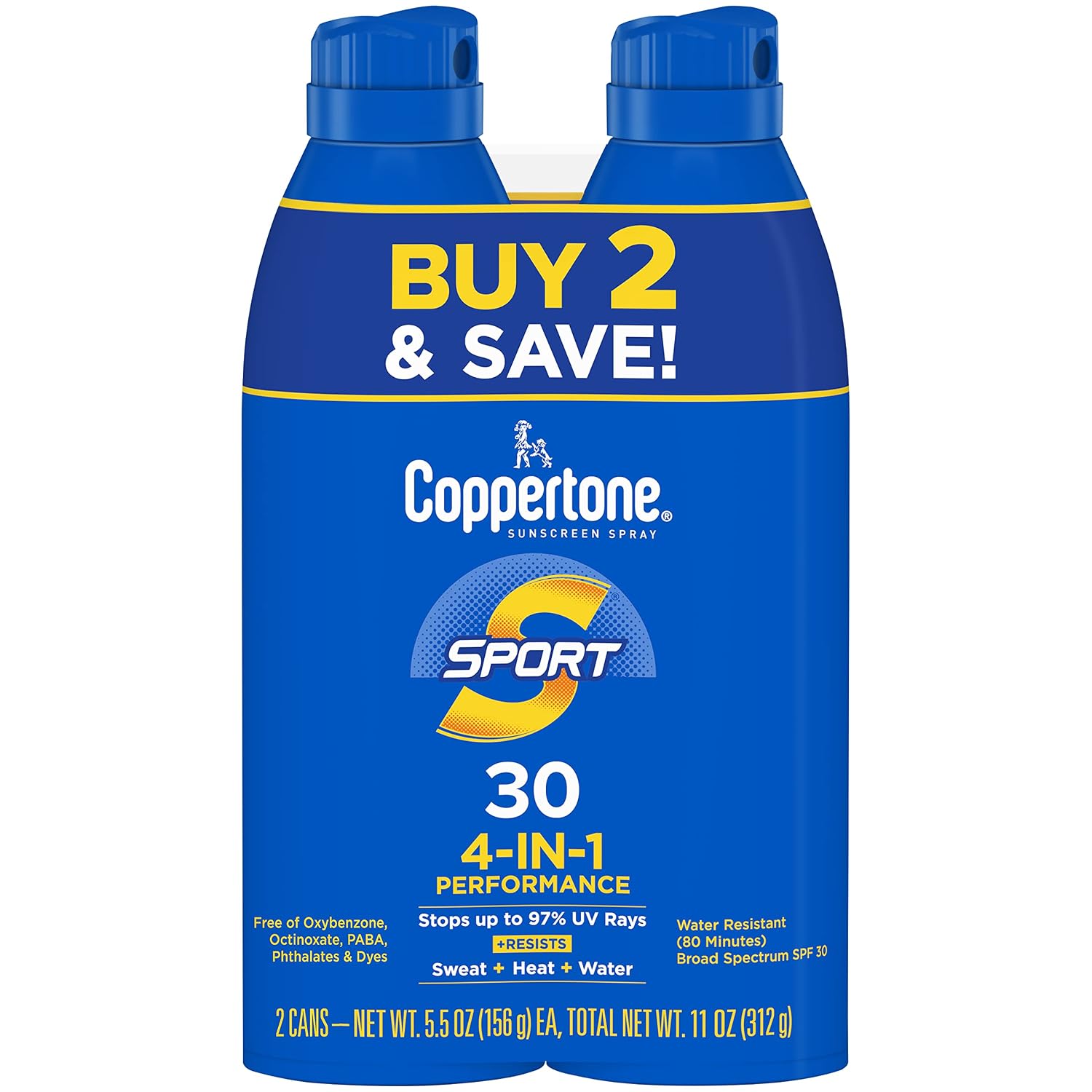 Coppertone SPORT Sunscreen Spray SPF 30, Value Pack, 2 x 5.5 FL OZ
