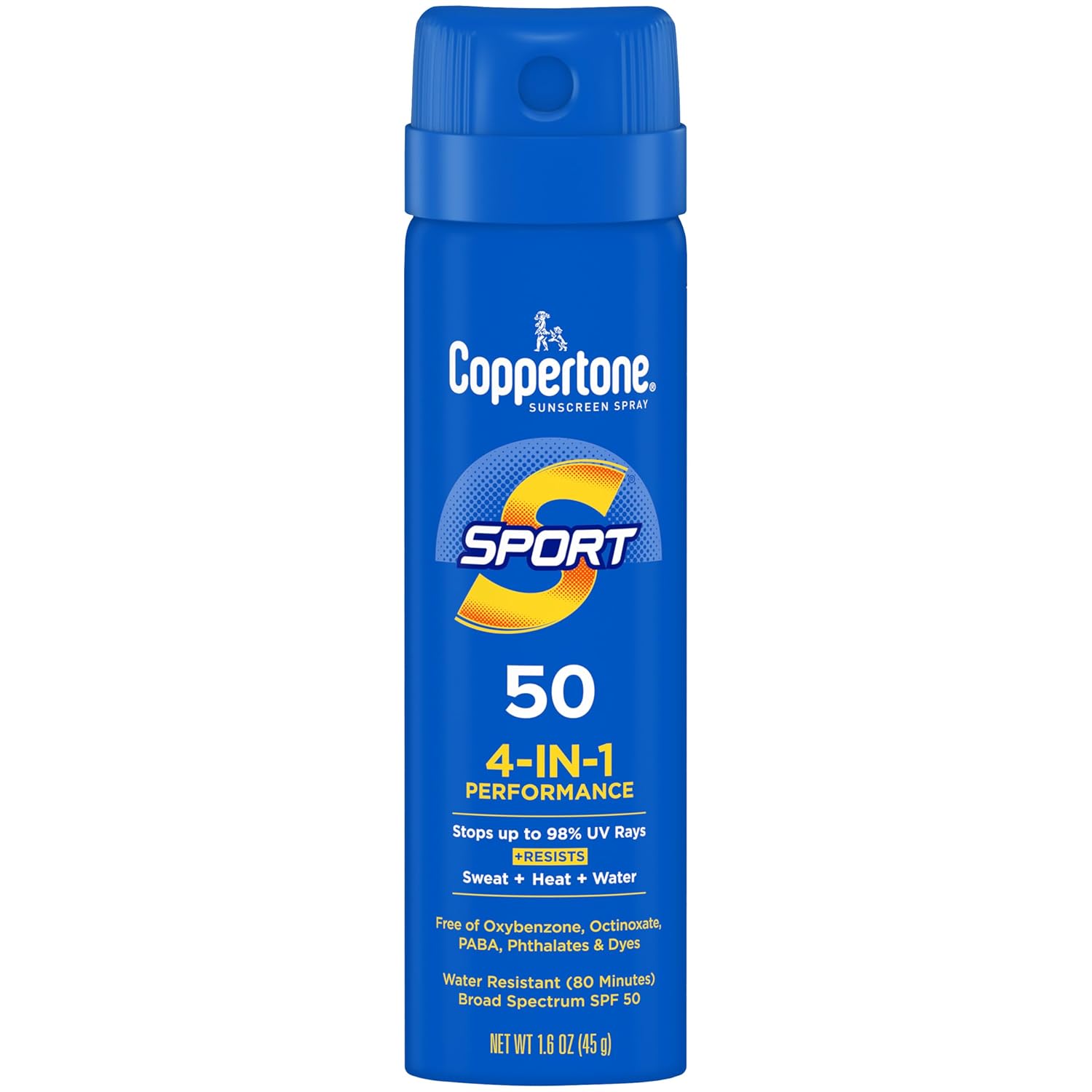 Coppertone SPORT Continuous Sunscreen Spray Broad Spectrum SPF 50 (1.6 Ounce, Travel Size) (Packaging may vary)