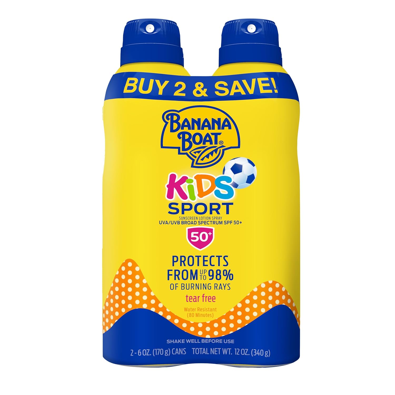 Banana Boat Sport Kids Sunscreen Spray SPF 50, 6 oz (2 Pack)