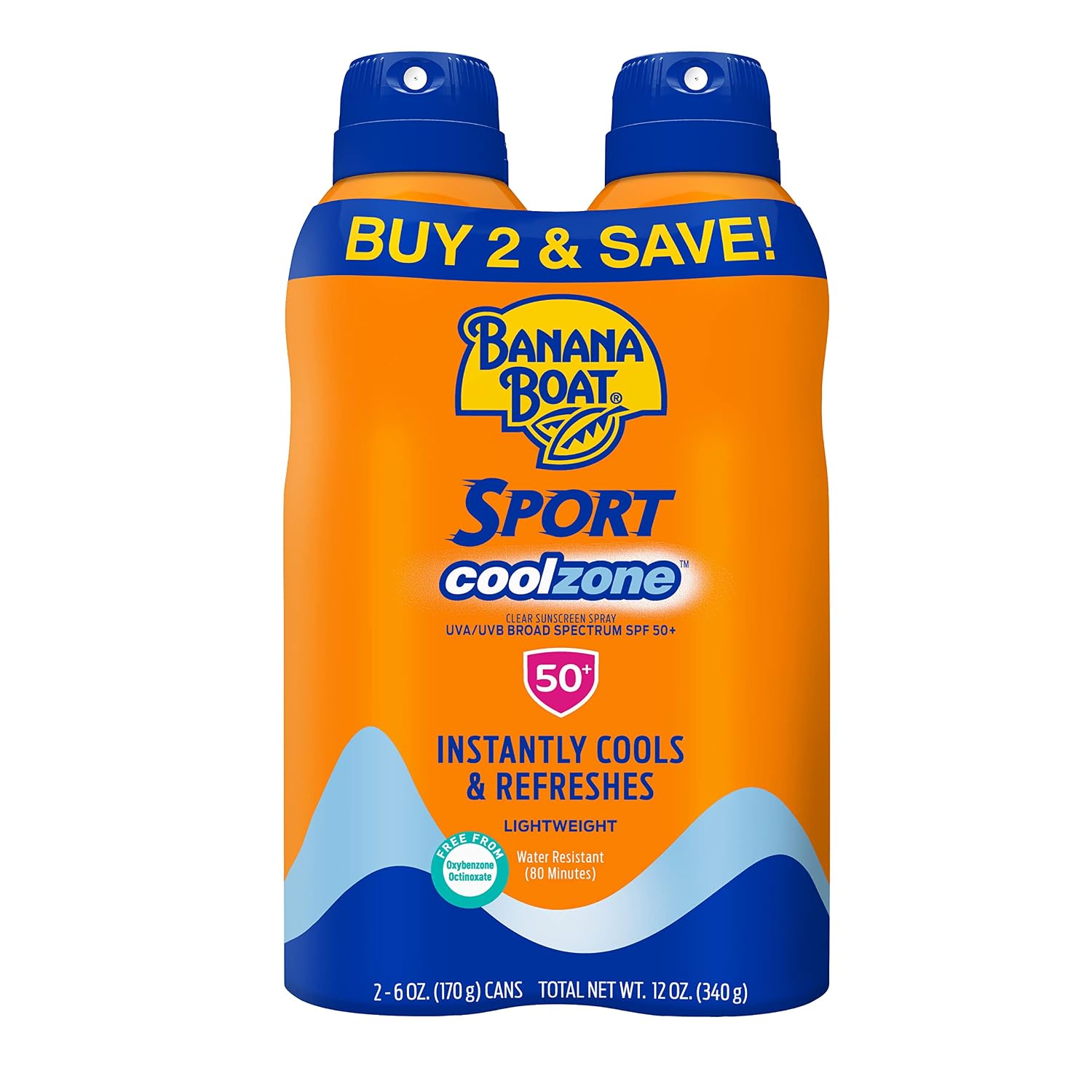 Banana Boat Sport Cool Zone SPF 50 Sunscreen Spray, 6 oz (2 Pack)