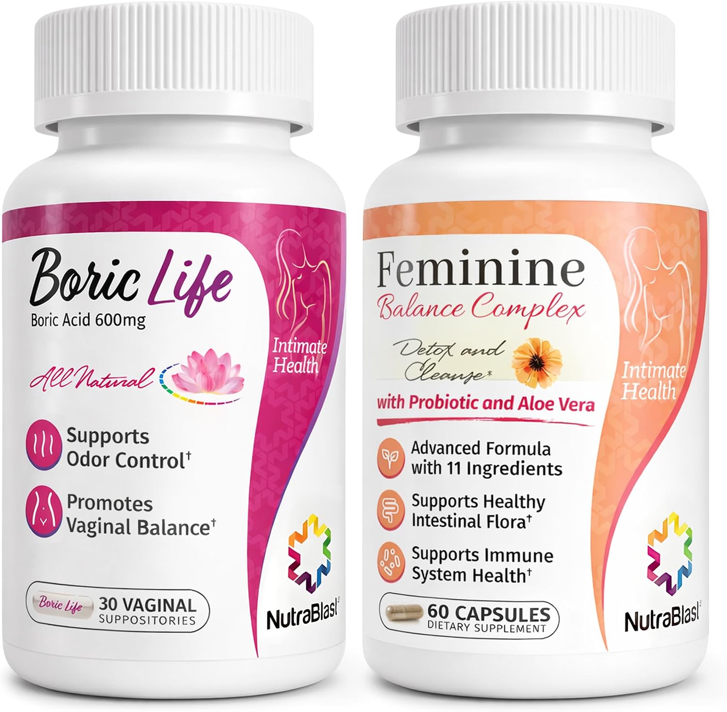 NutraBlast Boric Acid Suppositories Bundle with Feminine Balance Complex