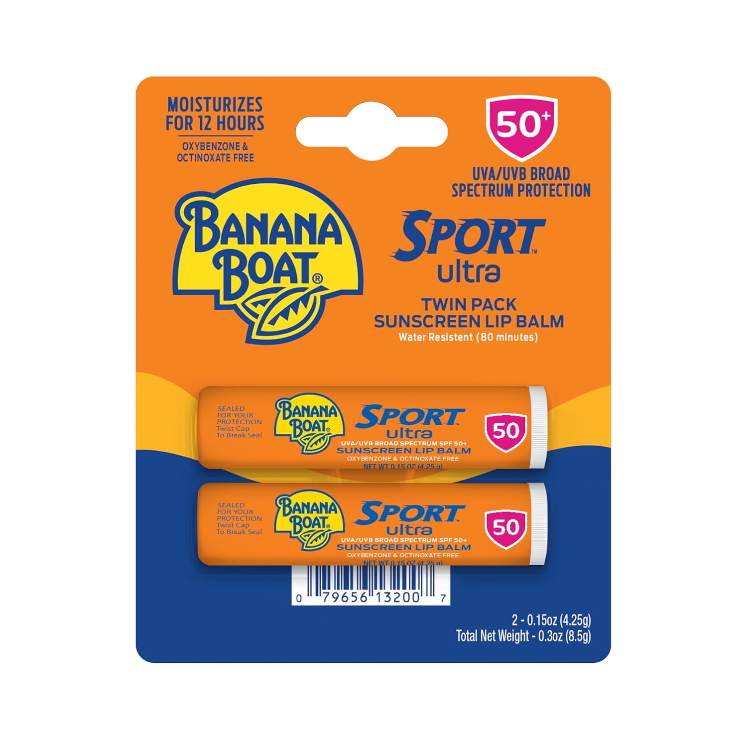 Banana Boat Sport Lip Sunscreen SPF 50, 0.15 oz (2 Pack)