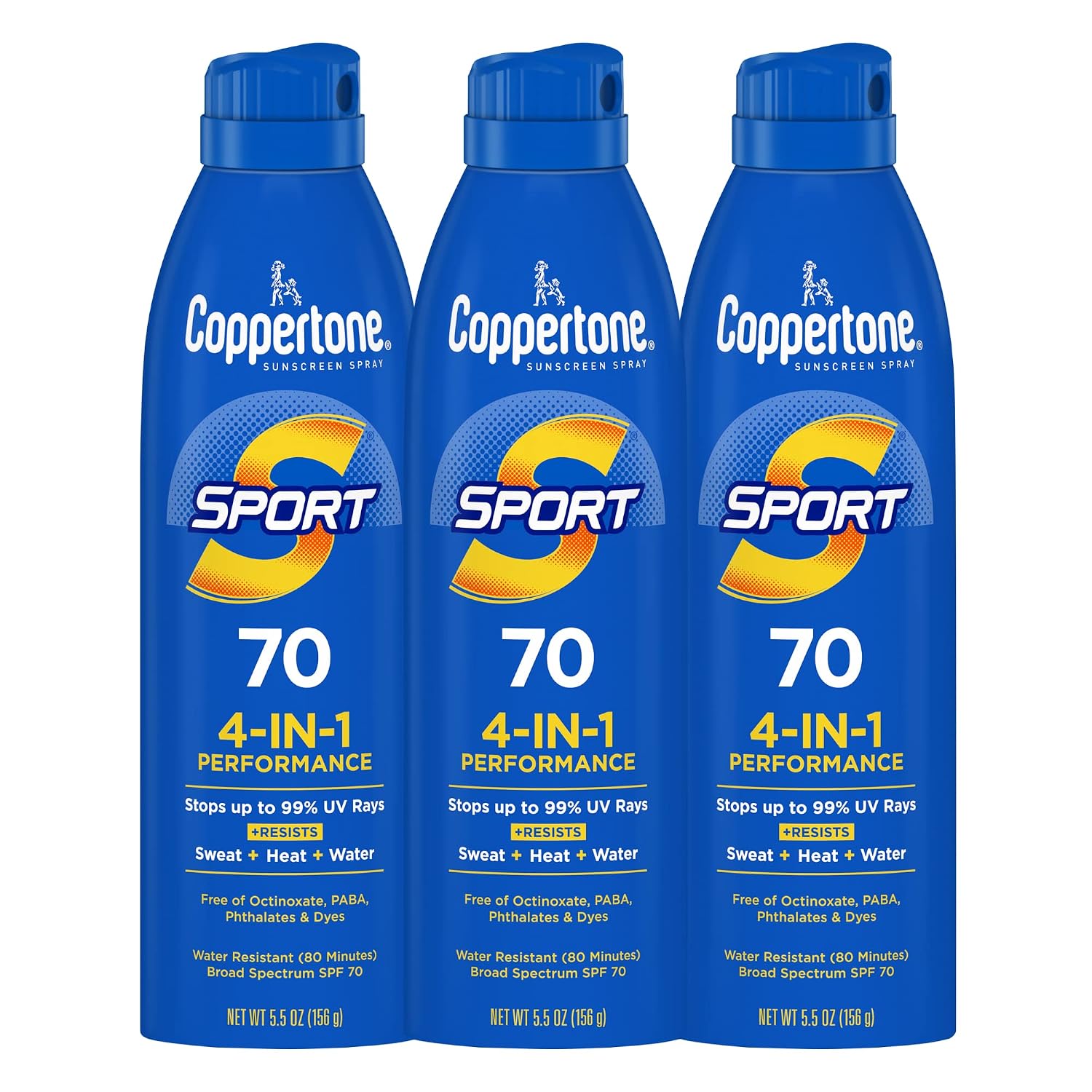 Coppertone SPORT Sunscreen Spray SPF 70, Multipack, 3 x 5.5 FL OZ
