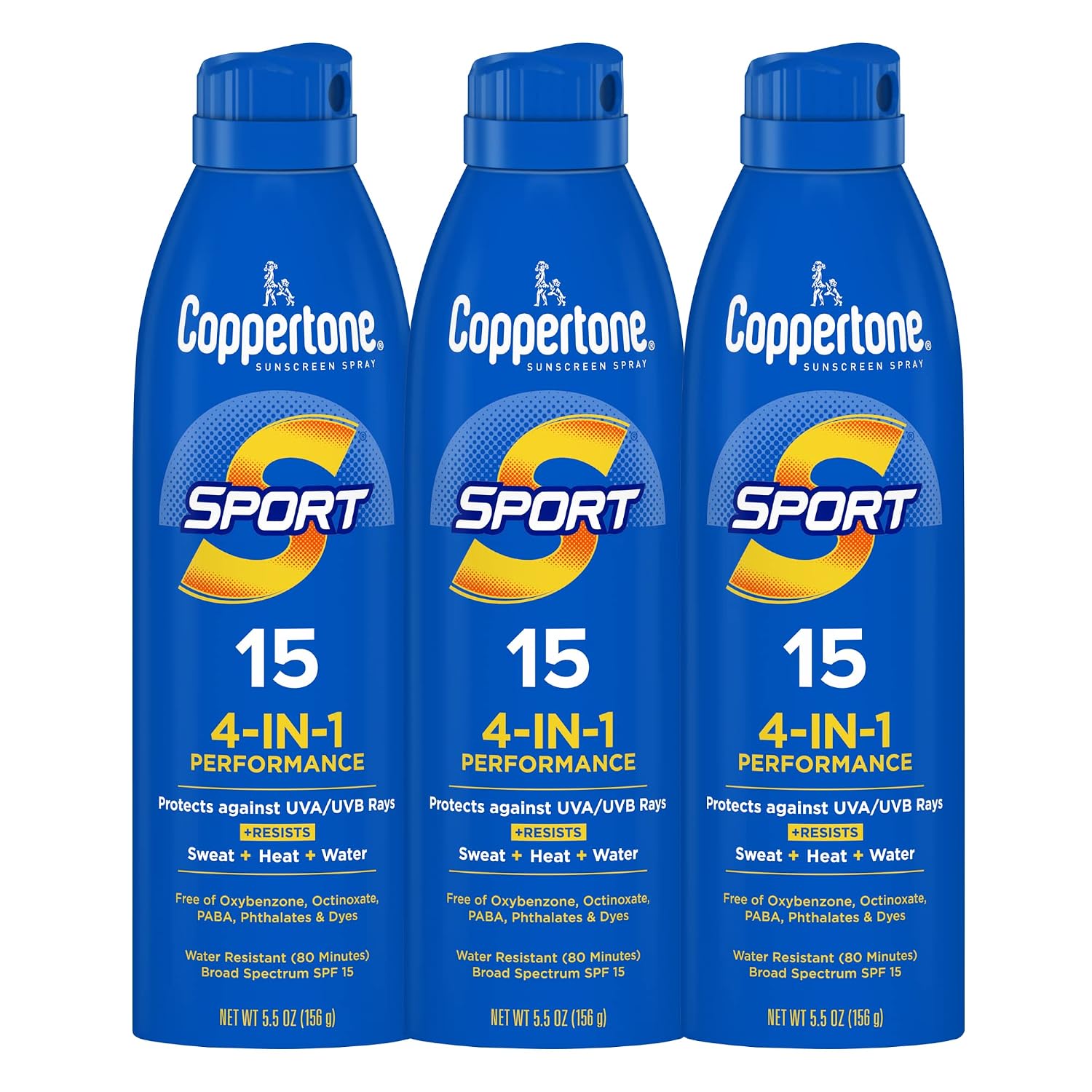 Coppertone SPORT Sunscreen Spray SPF 15, Multipack, 3 x 5.5 FL OZ