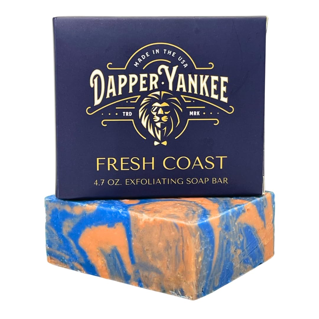 Dapper Yankee Fresh Coast Natural Soap Bar for Men - Heavy Grit with Tapioca Grains, Fresh Scent, Moisturizing Soap
